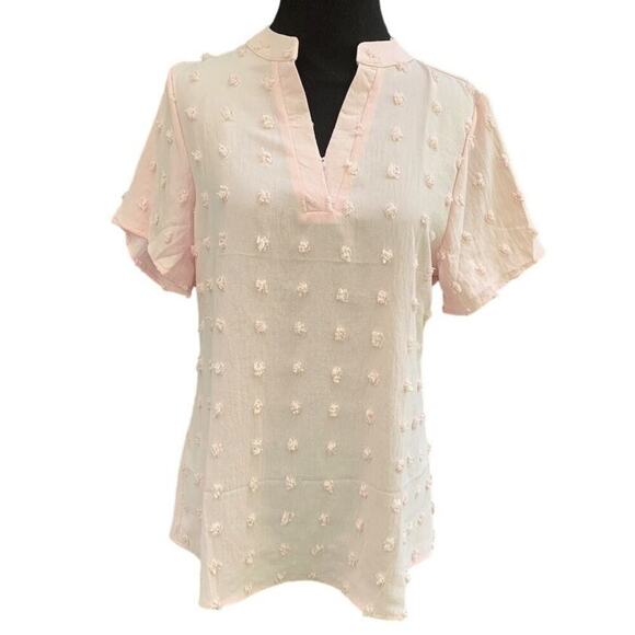NEW w/ tags Blooming Jelly Soft Pink Dotted Swiss Short Sleeve Blouse Top Small - Picture 1 of 4